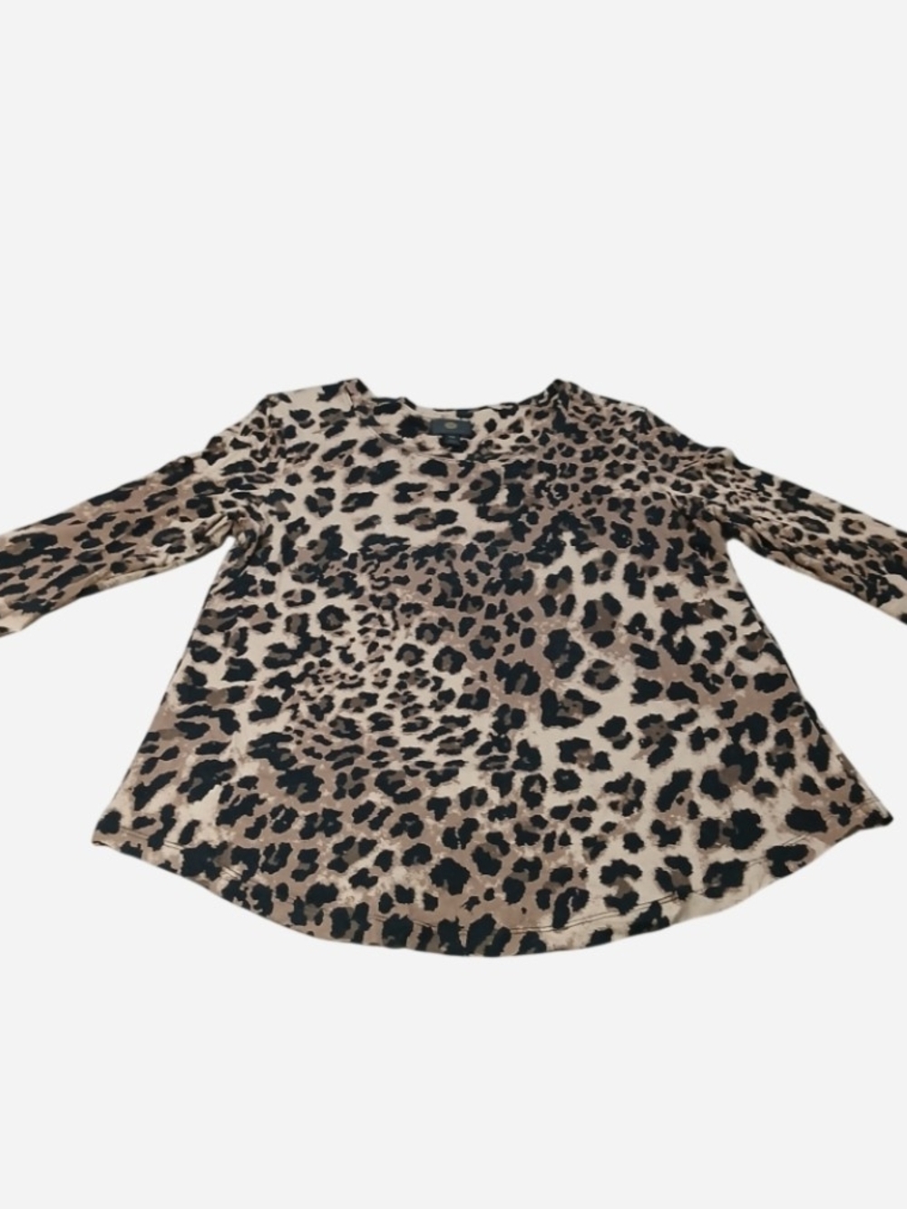 JM Collection Brown Black Neutrals Cheetah Leopard Crewneck Sweater SIZE PM